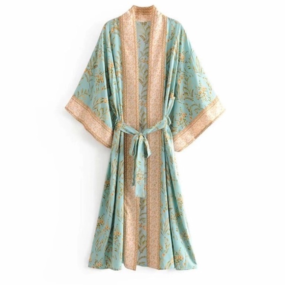 Boho Gypsy mint Floral Print Kimono Cover up - Picture 12 of 12